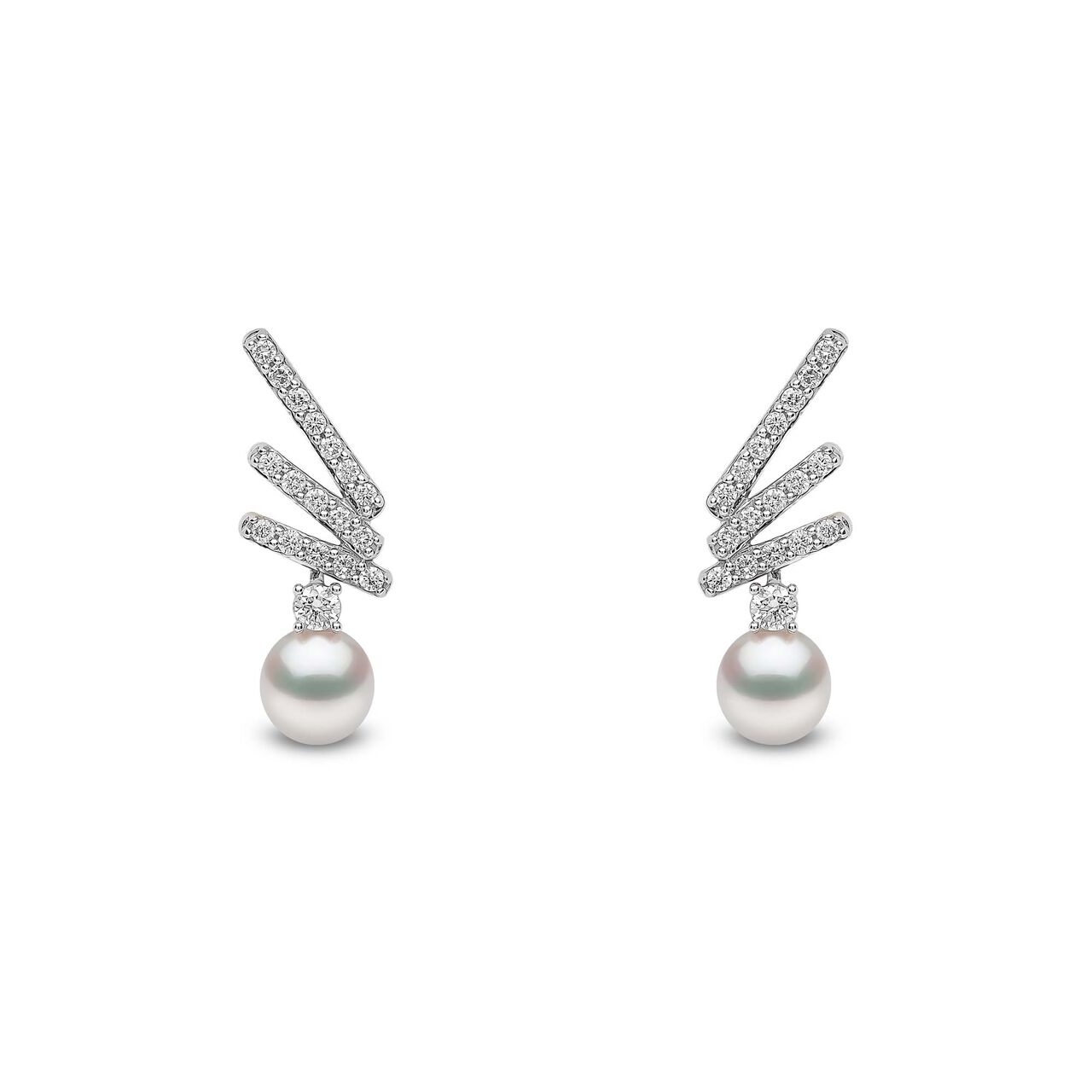 yoko london sleek white gold pearl 3 diamond bar stud earrings qye2203 7x front image number 0