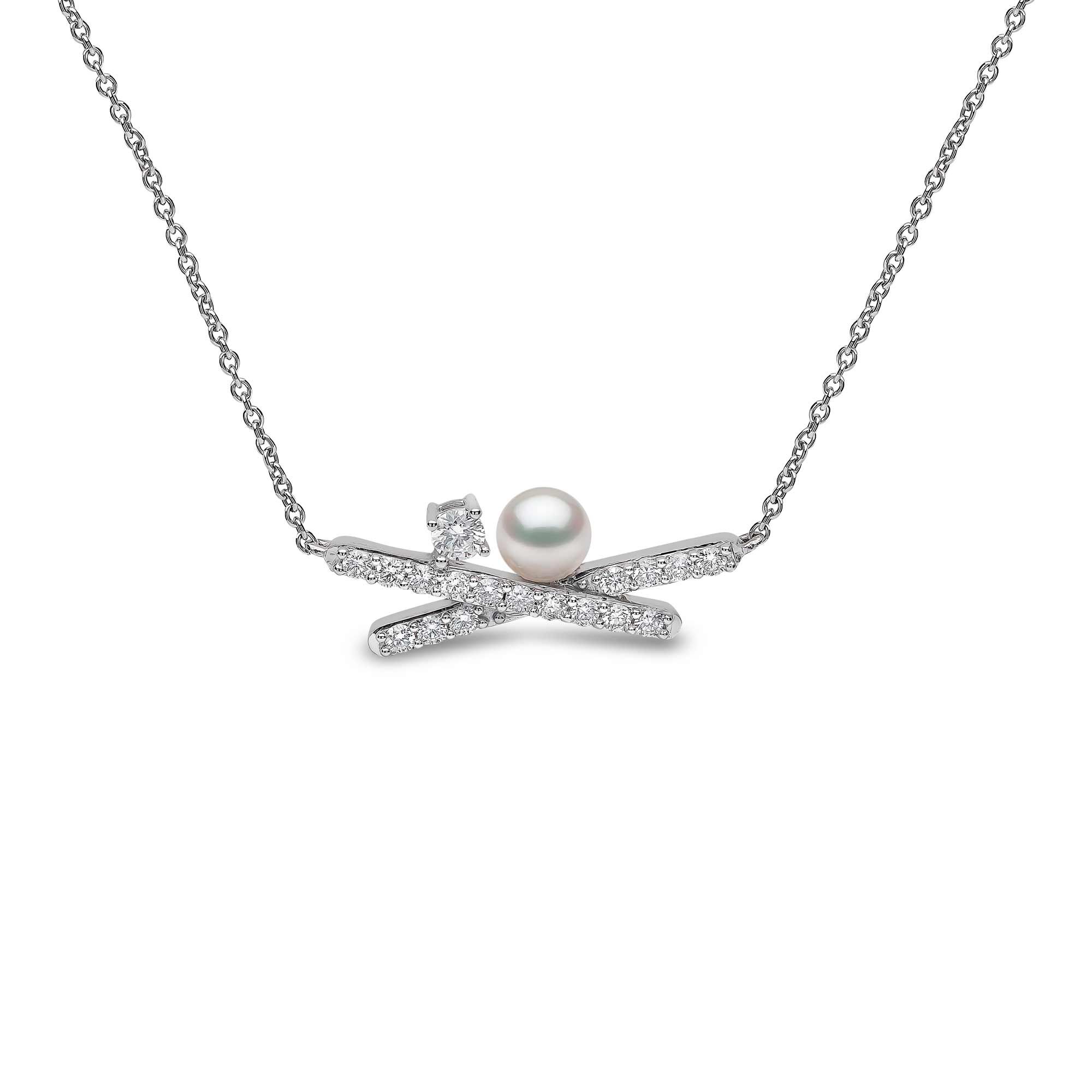 Sleek White Gold Pearl and Diamond Necklace Yoko London QYN2232 7X DHY