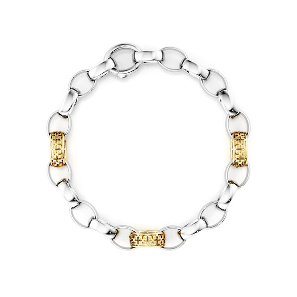 Yellow Gold and Sterling Silver Link Bracelet, 3 Gold Links