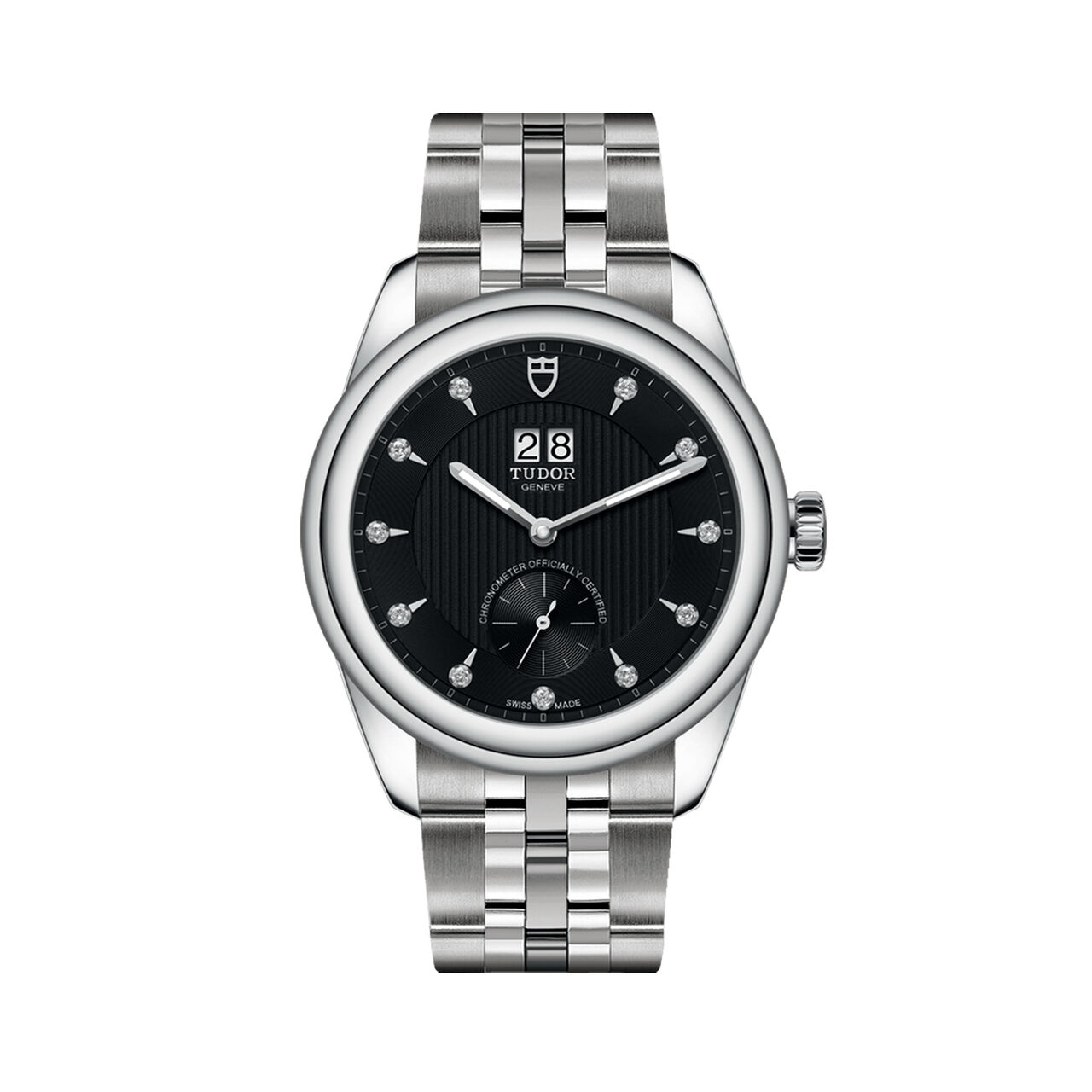 maison birks tudor glamour double date 42 mm steel case diamond set dial steel bracelet m57100 0004 image number 0