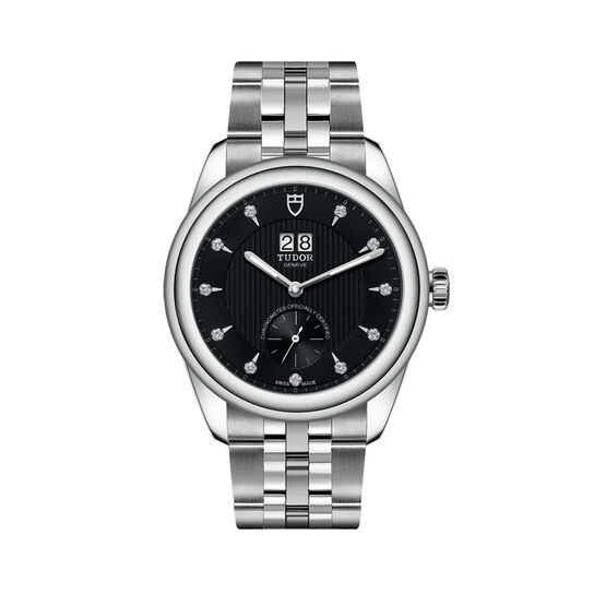maison birks tudor glamour double date 42 mm steel case diamond set dial steel bracelet m57100 0004 image number 0