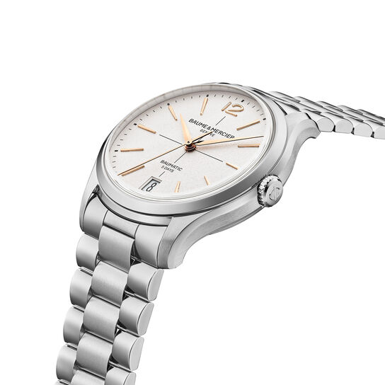Men's Baume & Mercier Clifton Baumatic Automatic 39 mm Stainless Steel Watch, side view image number 2