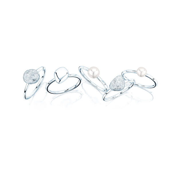 Silver and Pearl Stackable 5-Ring Set