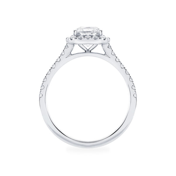 Bague de fiançailles avec diamant de coupe coussin à double halo et anneau pavé de diamants