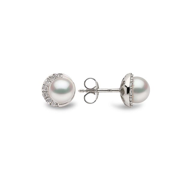 Trend White Gold Pearl and Diamond Stud Earrings