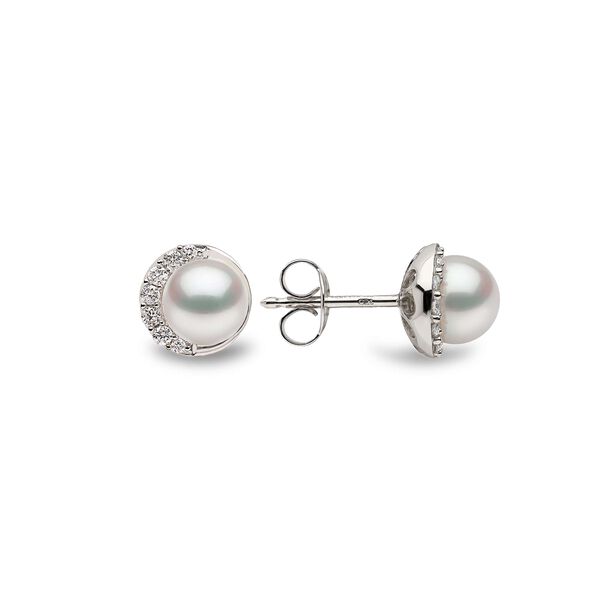 Boucles d'oreilles clous Trend en or blanc avec perles et diamants