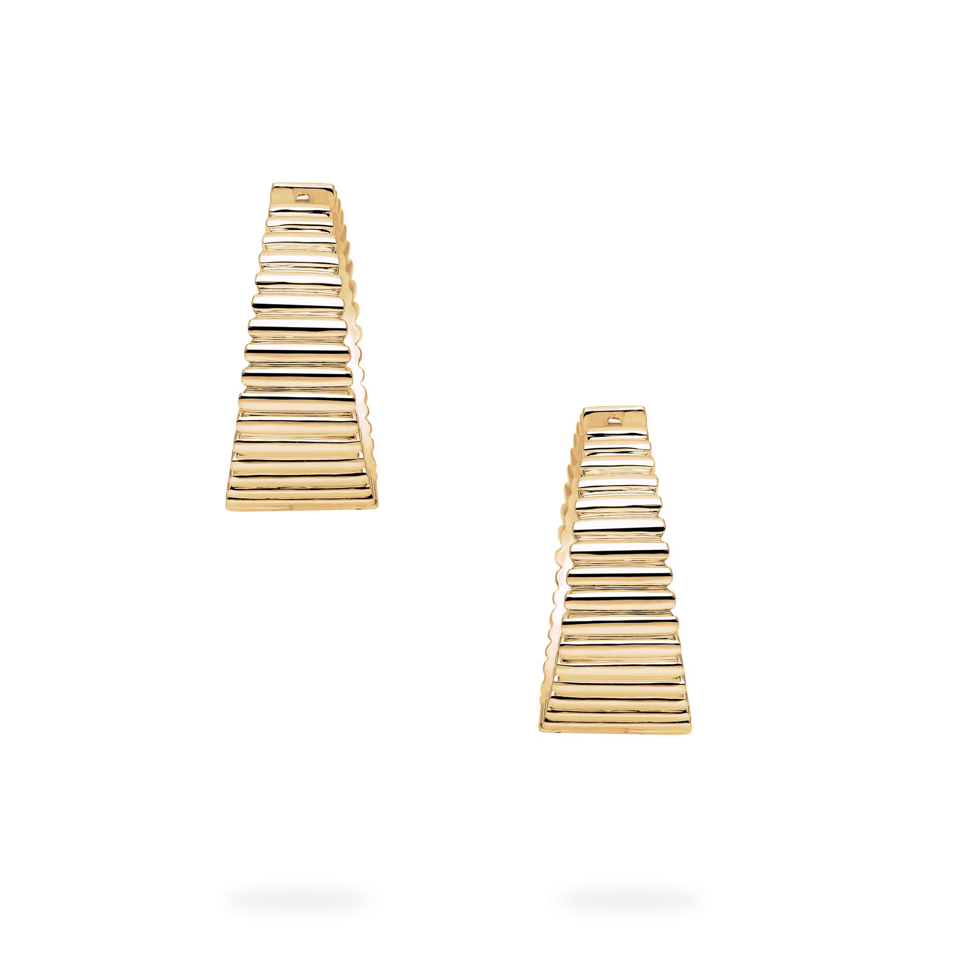 Yellow Gold Pleated Tapered Hoops