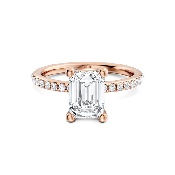 Bague de fian&ccedil;ailles solitaire en diamant taille &eacute;meraude en or rose