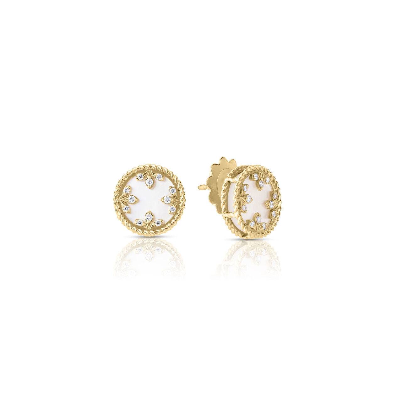 Roberto Coin Venetian Medalions Small Yellow Gold, Mother-of-Pearl and Diamond Stud Earrings image number 0
