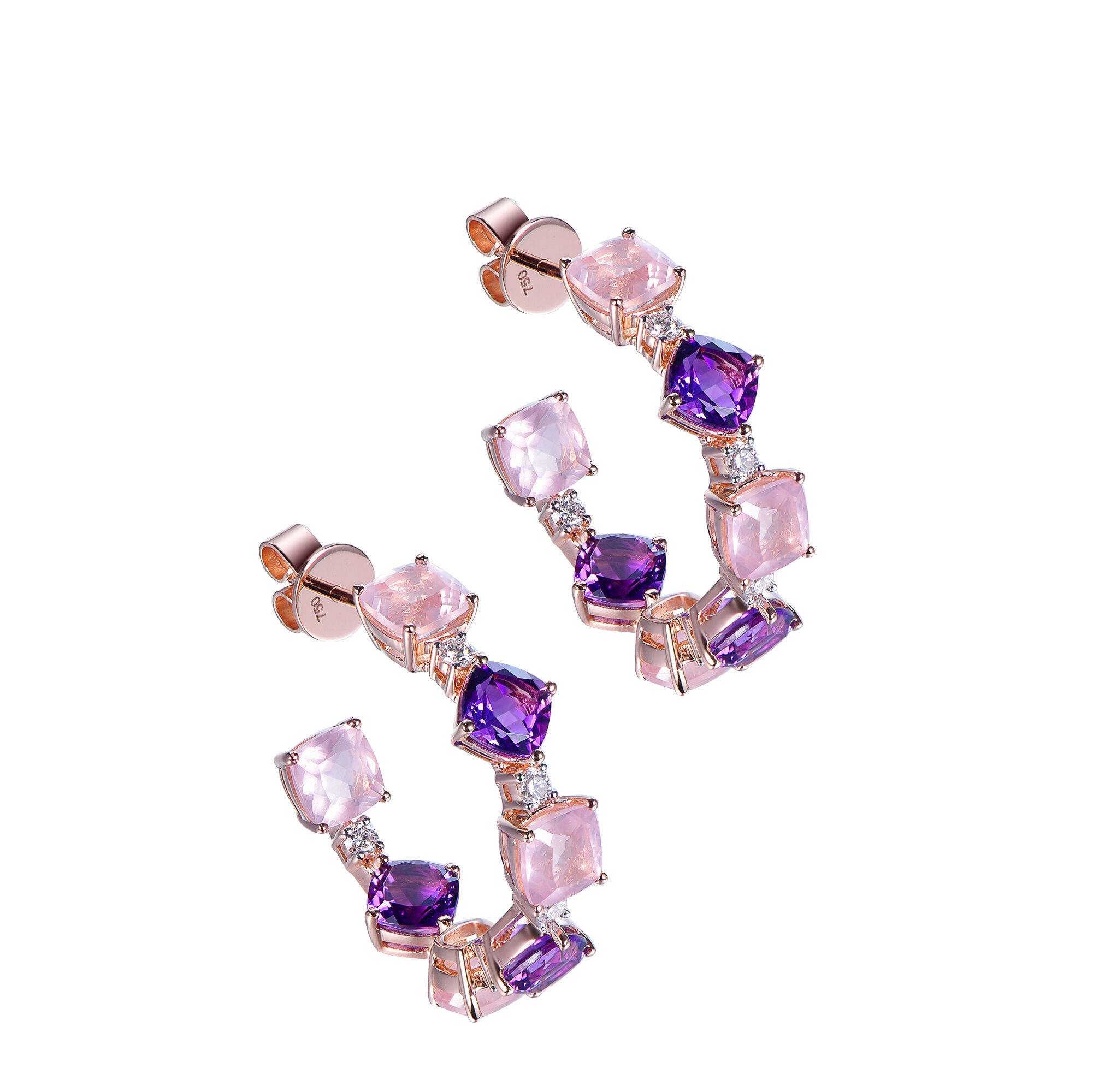 Amethyst and Rose Quartz Earrings in Rose Gold