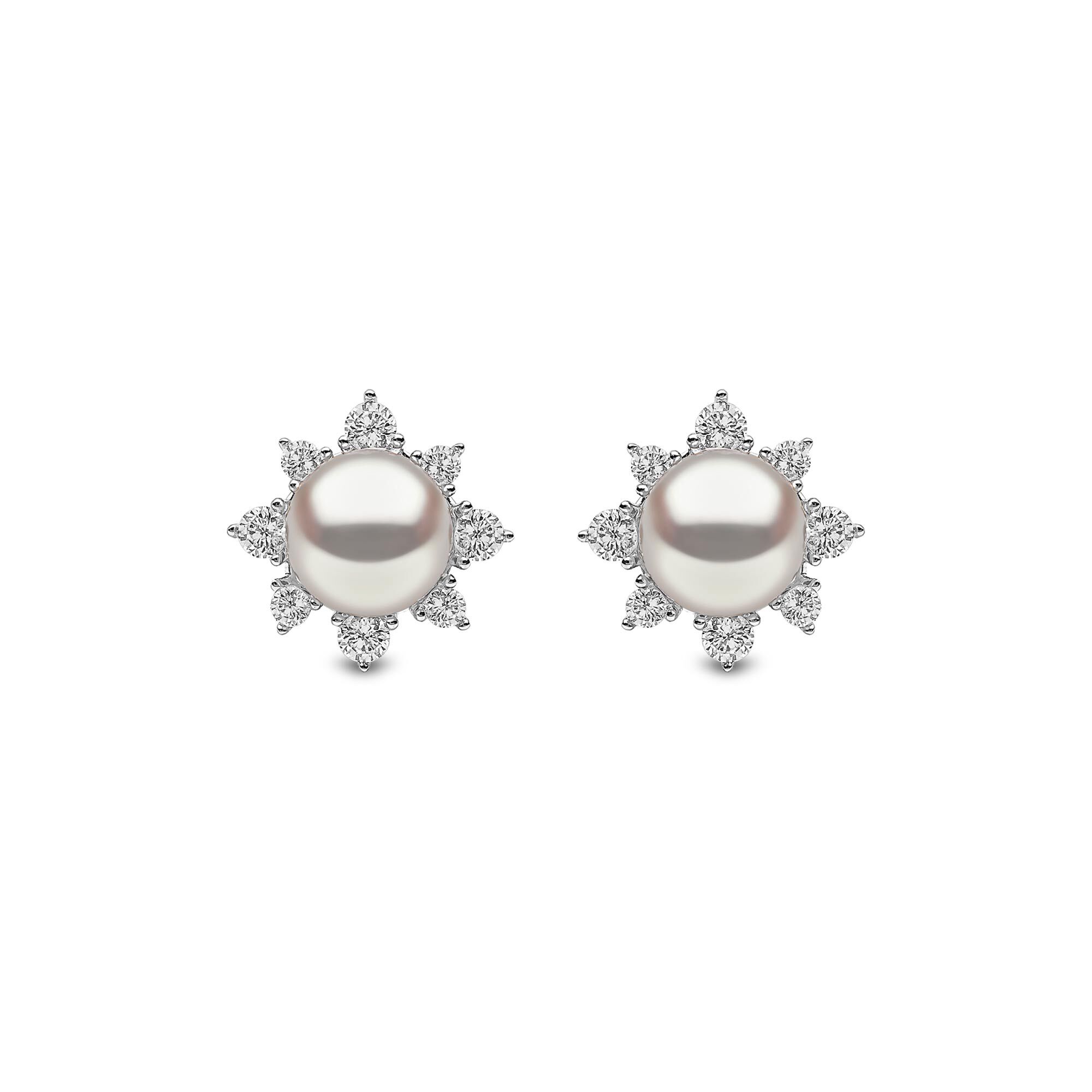 Trend White Gold Pearl and Diamond Stud Earrings Yoko London