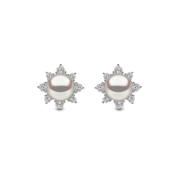 Trend White Gold Pearl and Diamond Stud Earrings