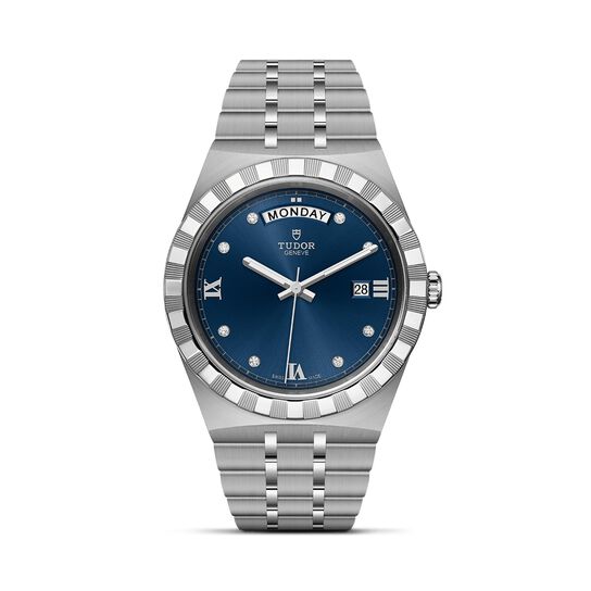 maison birks tudor royal 41 mm steel case blue diamond set dial steel bracelet m28600 0006 image number 0
