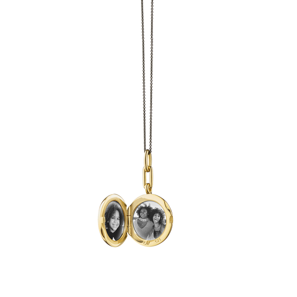 Médaillon Round Locket X Color en vermeil d'or jaune avec émail et saphir bleu
