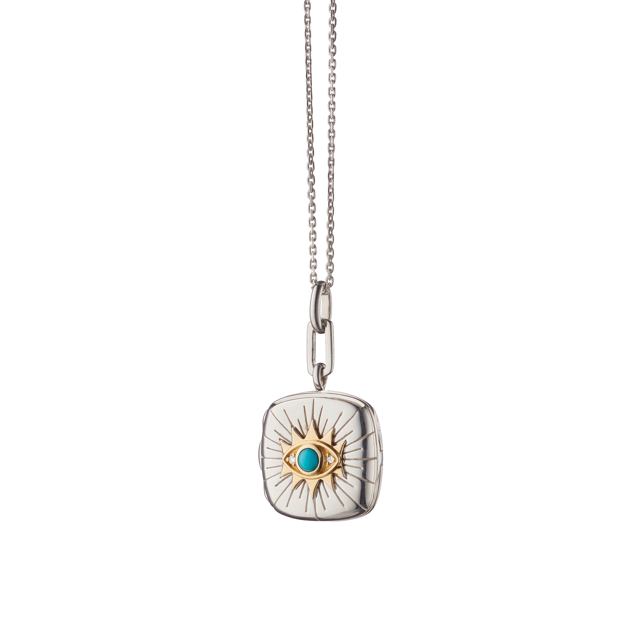 Petite Lockets Silver, Yellow Gold and Turquoise Protect Evil Eye Pendant image number 0