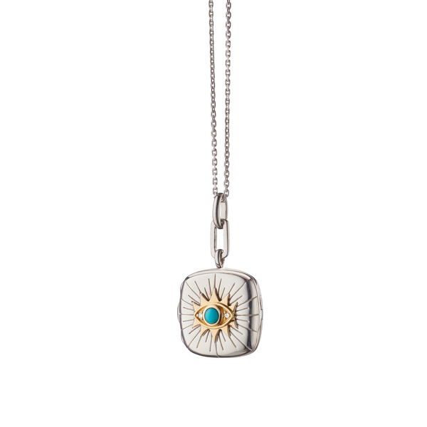 Médaillon Protect Evil Eye Petite Lockets en argent, or jaune et turquoise