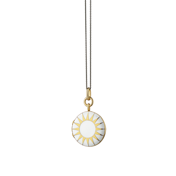 Médaillon Round Locket X Color en vermeil d'or jaune avec émail blanc