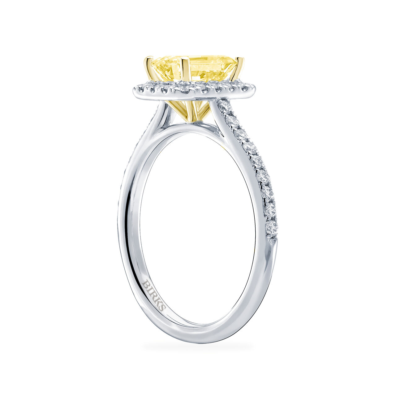 Birks Rosée du MatinEmerald Cut Yellow Diamond Engagement Ring with Halo and Pavé Band Angle image number 1
