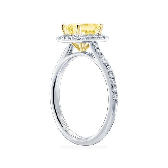 Birks Rosée du MatinEmerald Cut Yellow Diamond Engagement Ring with Halo and Pavé Band Angle image number 1