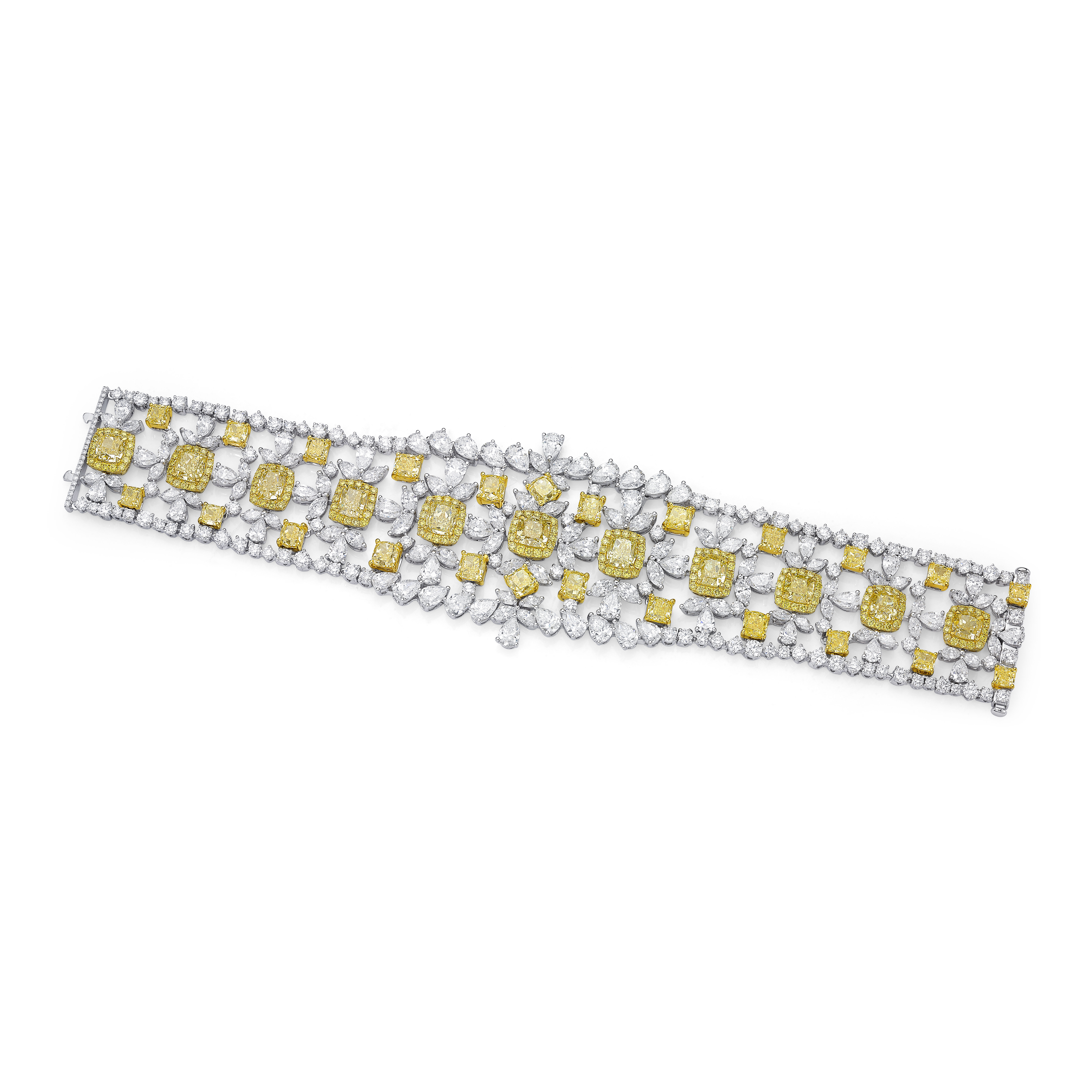 Multi-Row Yellow Cushion-Cut Diamond Tennis Bracelet