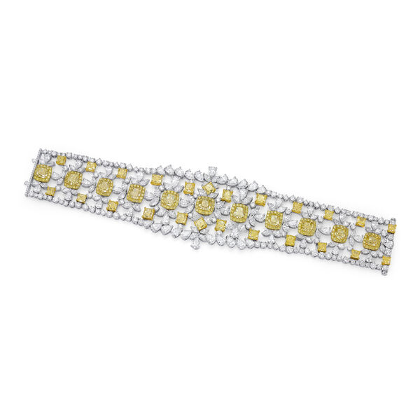 Multi-Row Yellow Cushion-Cut Diamond Tennis Bracelet