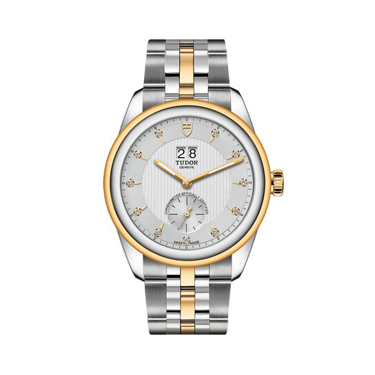 tudor glamour double date 42 mm gold plated diamond set dial steel and gold bracelet m57103 0005 image number 0