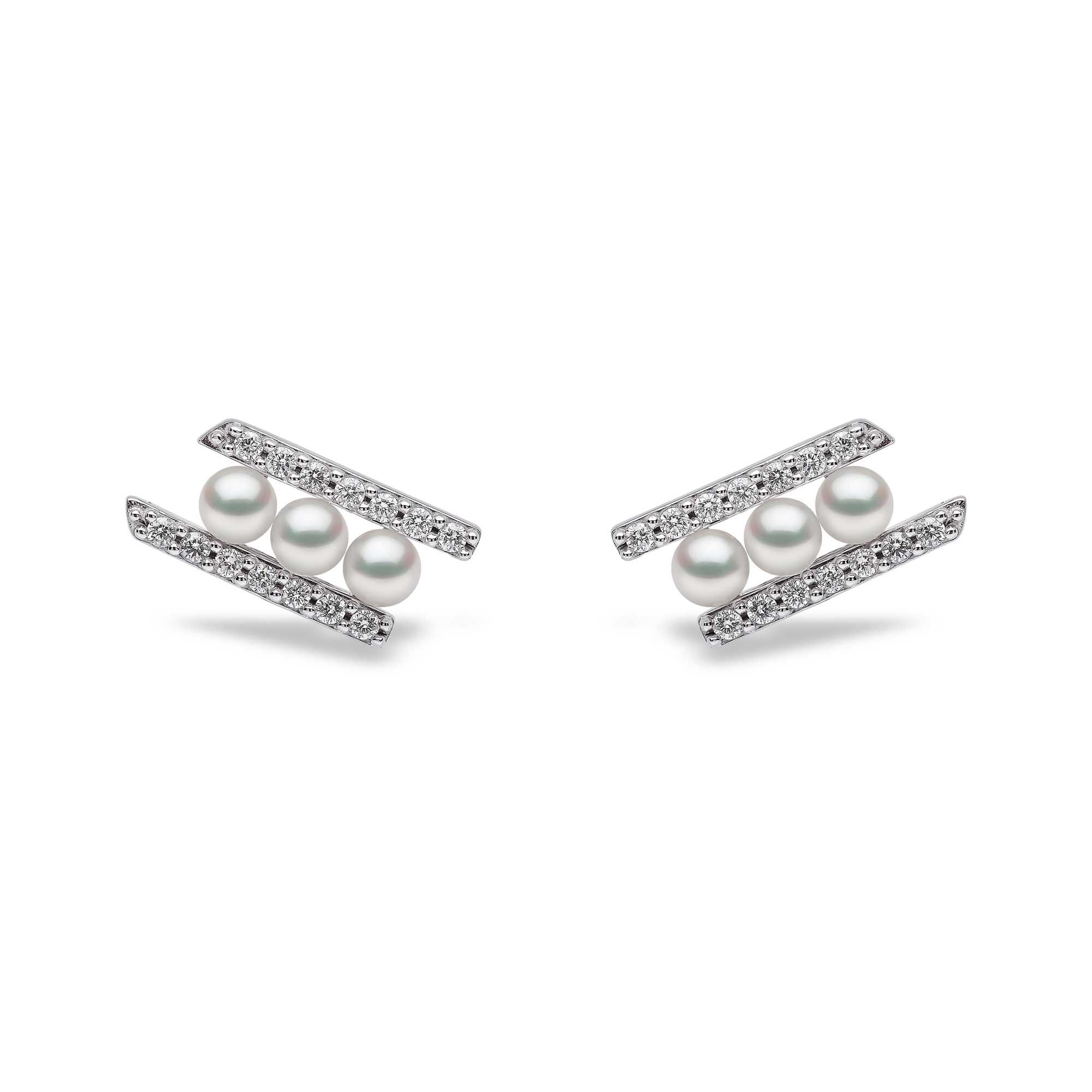 Sleek White Gold Pearl and Diamond Earrings | Yoko London
