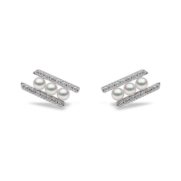 Boucles d'oreilles Sleek en or blanc avec perles d'Akoya et diamants