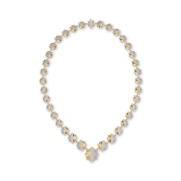 Exceptionnel collier en or jaune guilloché et diamants