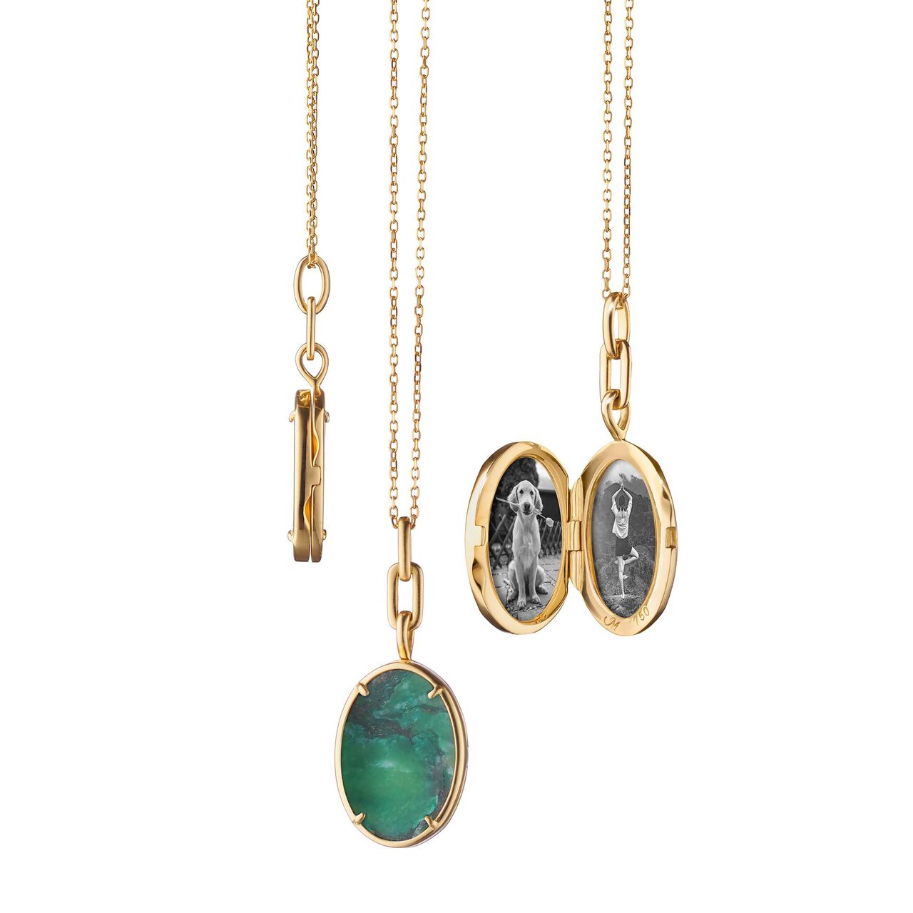 Monica Rich Kosann Slim Lockets Elle Oval Yellow Gold and Aventurine Locket 44422 - Opened image number 2