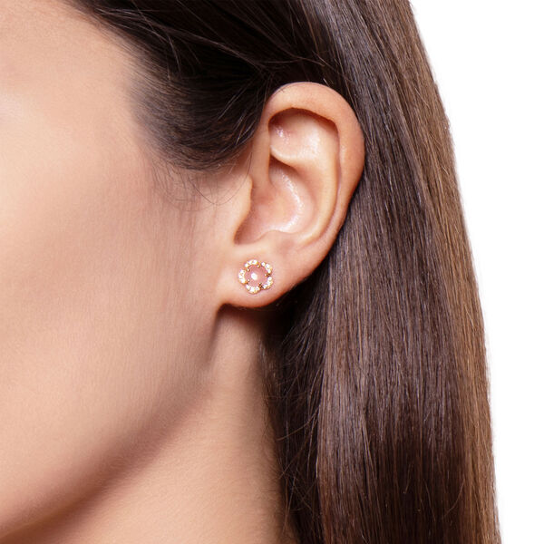 Figlia dei Fiori Rose Gold, Pink Chalcedony and Diamond Pav&eacute; Stud Earrings