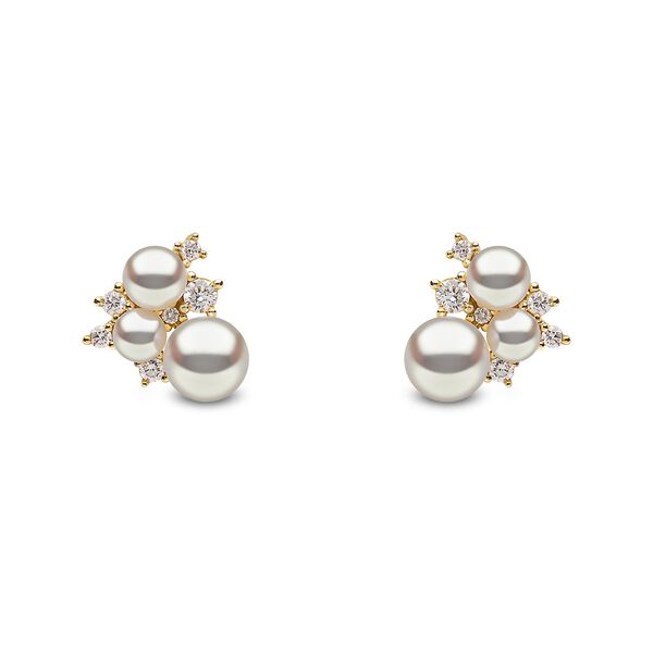 Boucles d'oreilles clous Trend en or jaune avec perles et diamants