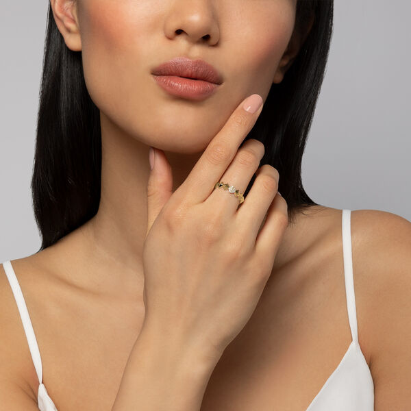 Stackable Diamond Rock & Pearl Ring, Yellow Gold