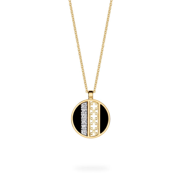 Pendentif médaillon en onyx et diamants, mini (10 mm)