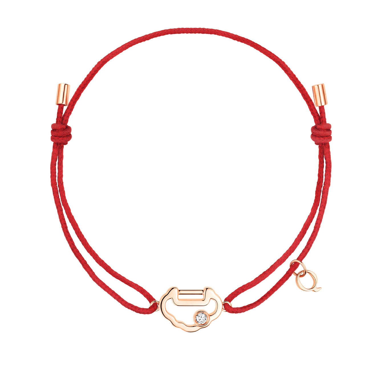Qeelin Yu Yi Rose Gold and Diamond Red Cord Bracelet  YY-040-XQRCBL-RGD Front.png image number 0