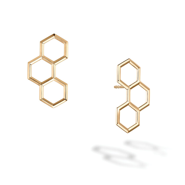 Yellow Gold Hexagons Drop Earrings