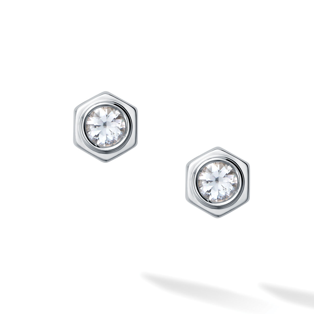 White Quartz and Silver Stud Earrings image number 1