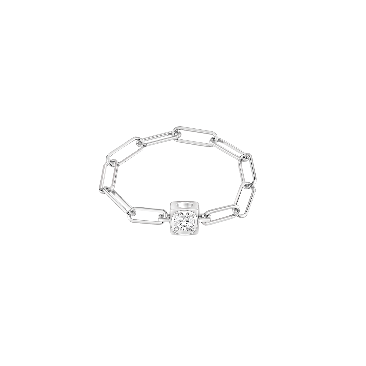 Le Cube Diamant White Gold and Diamond Chain Ring