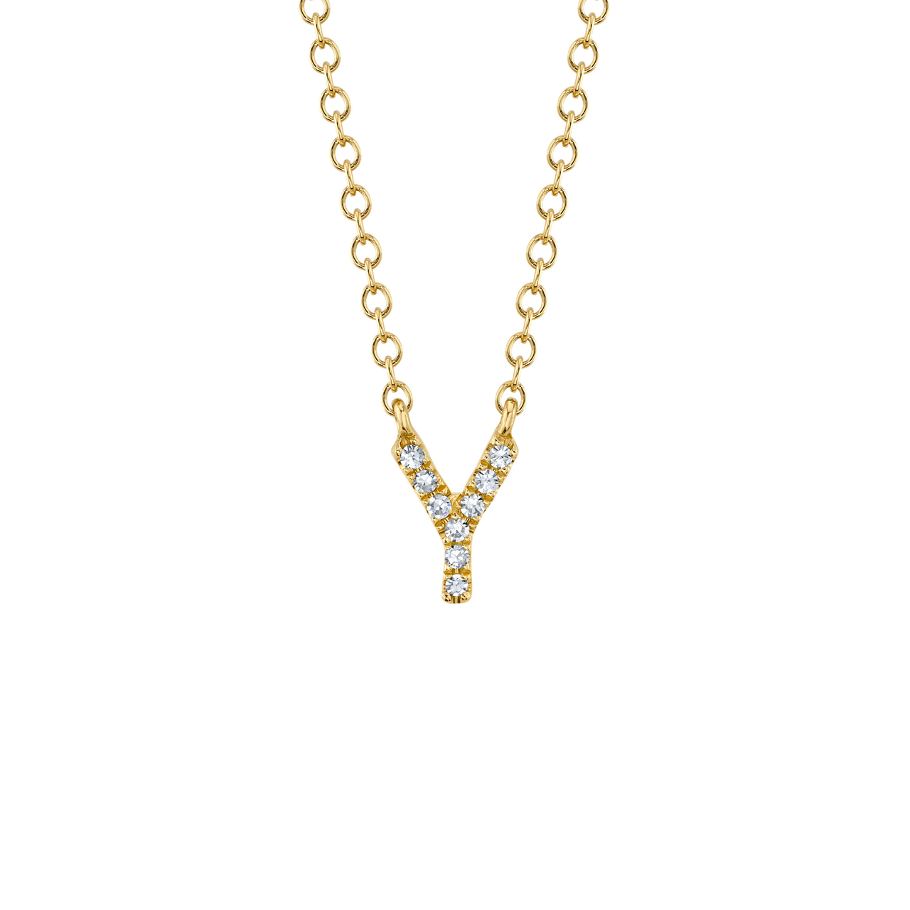 Shy Creation Initials Yellow Gold and Diamond Pavé Letter Y Necklace SC55007904-Y image number 0