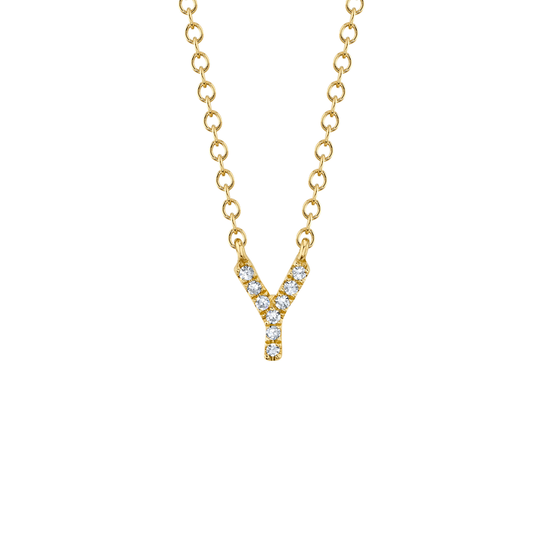 Shy Creation Initials Yellow Gold and Diamond Pavé Letter Y Necklace SC55007904-Y image number 0