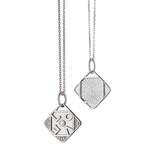 Monica Rich Kosann Modern Charm Mini Love Silver and White Sapphire Pendant Open image number 1