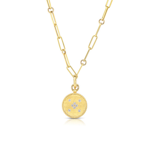 Venetian Princess Small Yellow Gold and Diamond Medallion Necklace