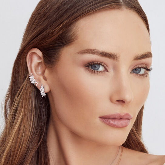 White Gold Earrings with Diamonds On Model image number 1
