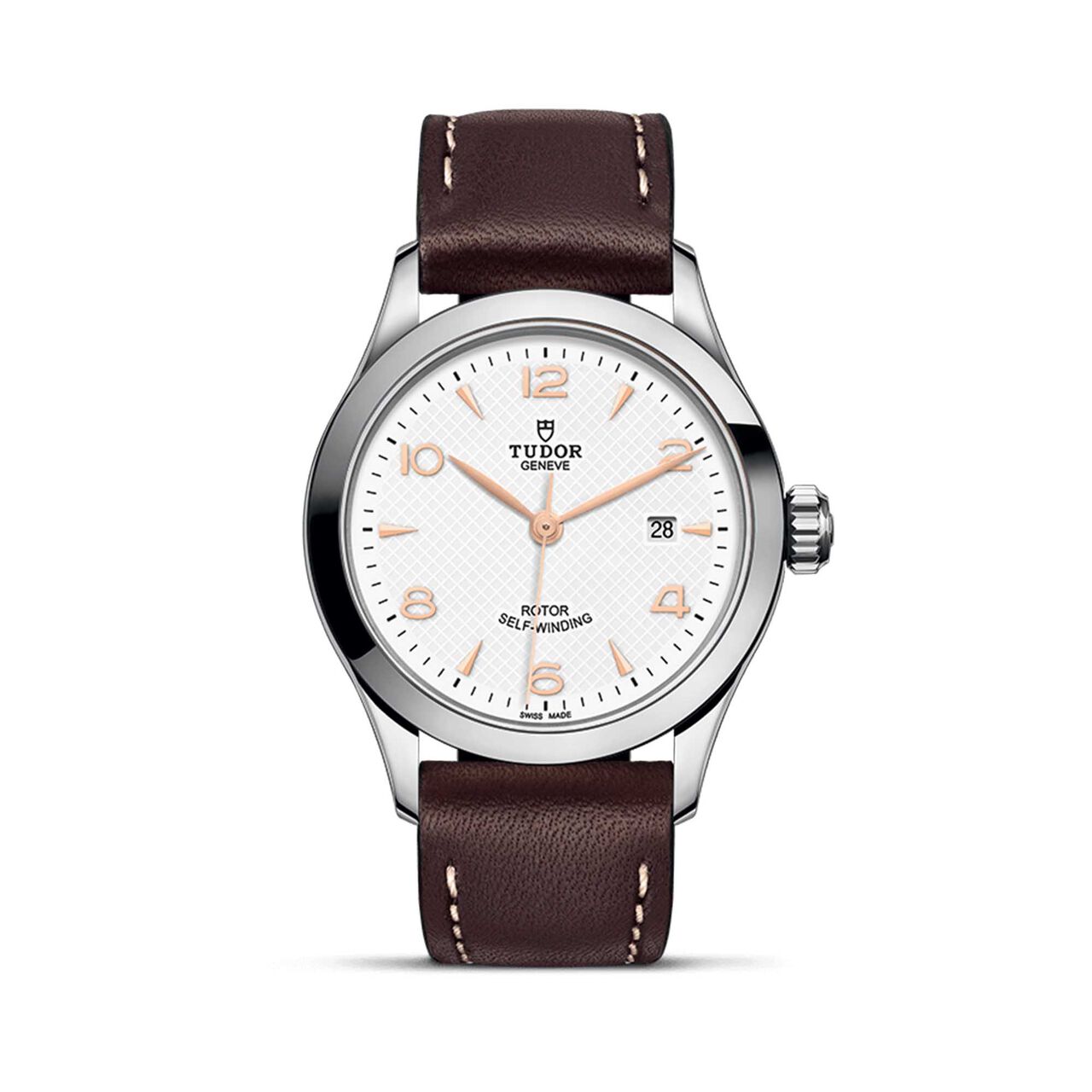 Tudor 1926 Boîtier en acier 28 mm^ cadran blanc^ bracelet en cuir brun image number 0