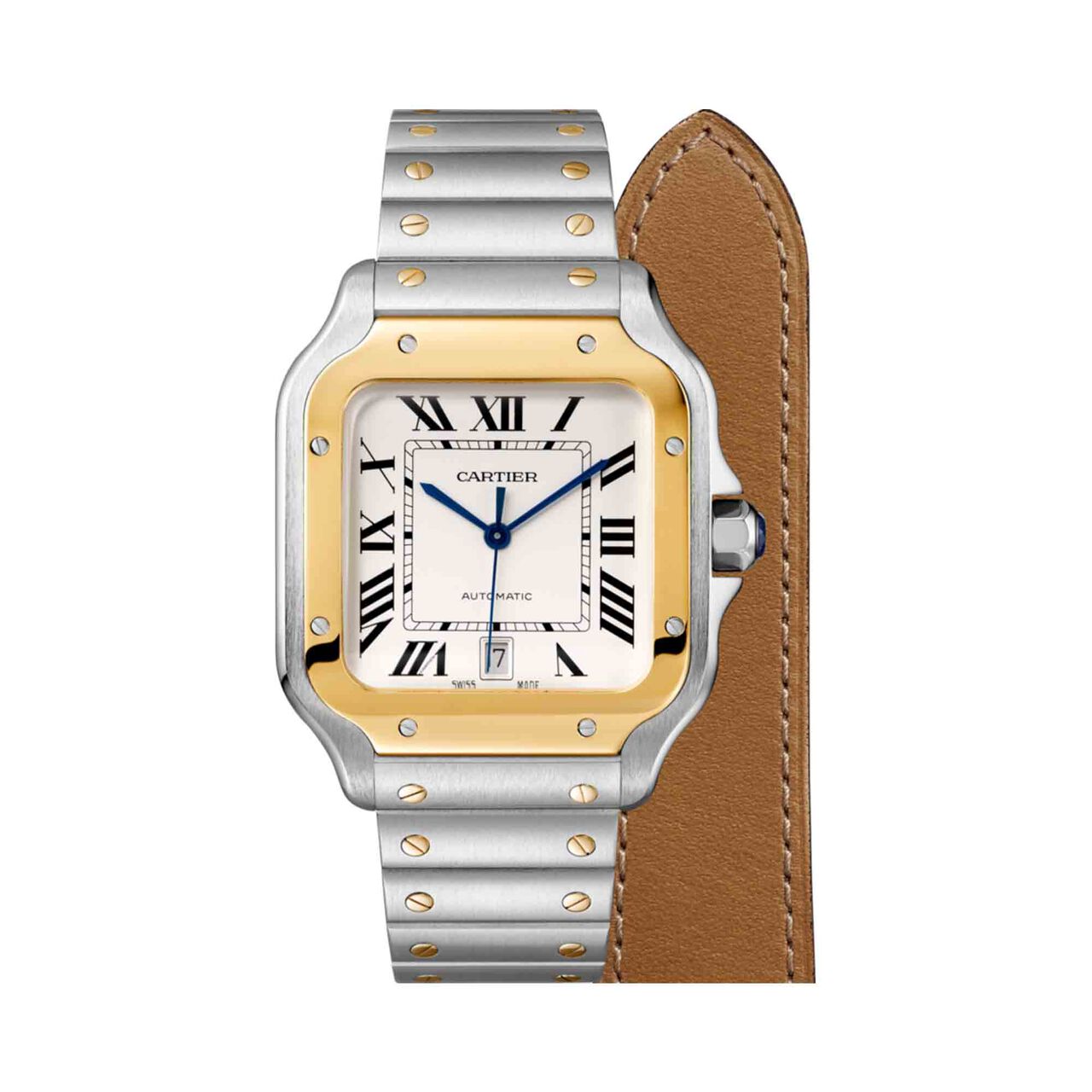 santos cartier large automatic 39 yellow gold steel w2sa0009 front steel image number 1