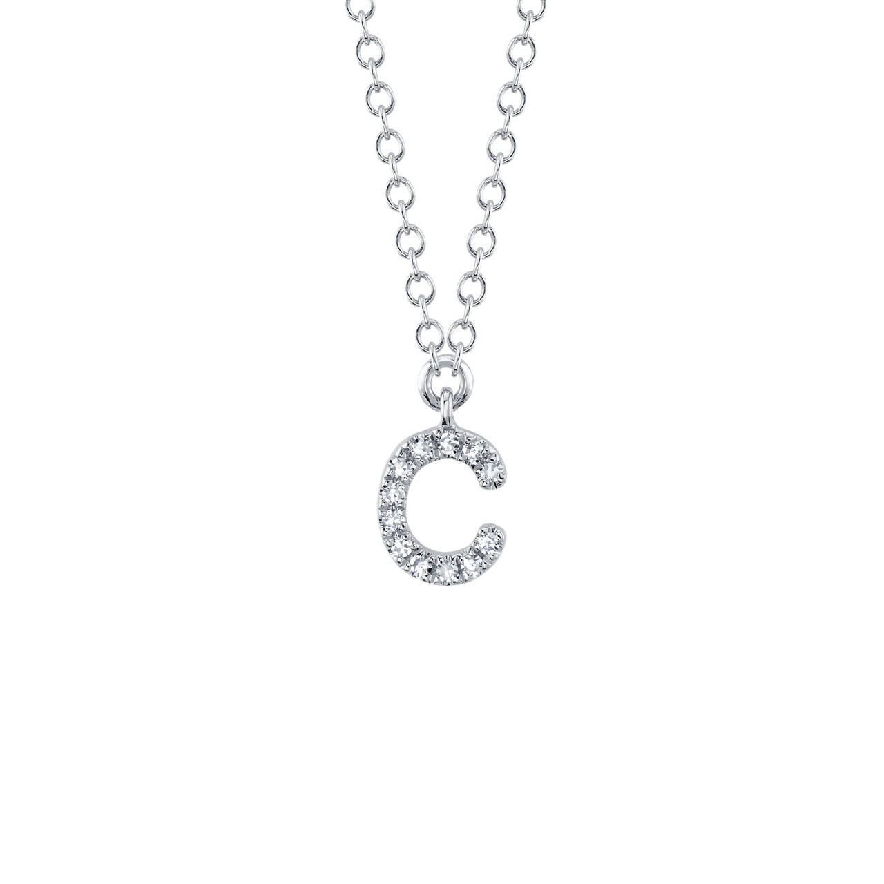 brands/Shy Creation/SEP 2023/Initials/Shy Creation Initials White Gold  and Diamond Pavé Letter C Necklace SC55007903-C.jpg image number 0