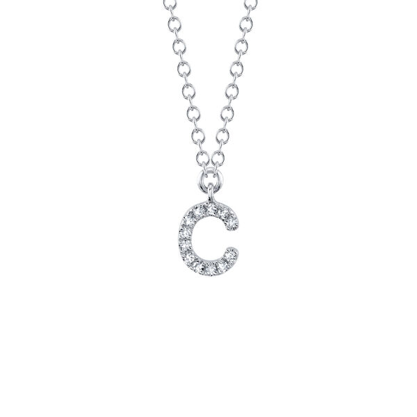 Collier initiale lettre C en or blanc avec pav&eacute; de diamants