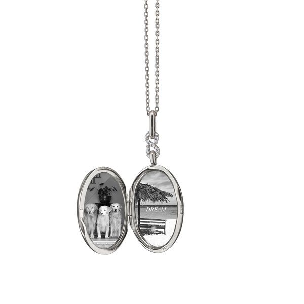 Médaillon Infinity Modern Lockets en argent, topaze bleu et saphirs blancs