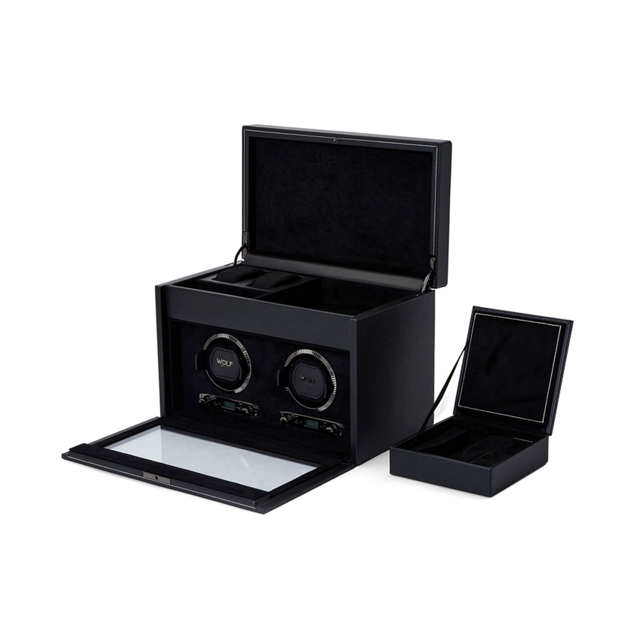 WOLF British Racing Black 2 Piece Watch Winder with Storage Compartments image number 4