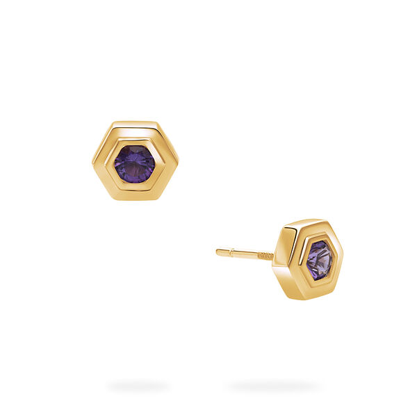 Yellow Gold Birthstone Earrings, Amethyst